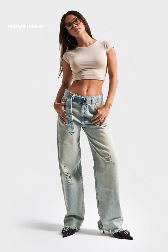 Routines Vintage Belted Straight Jeans 3670 Jeans Routines Fashion