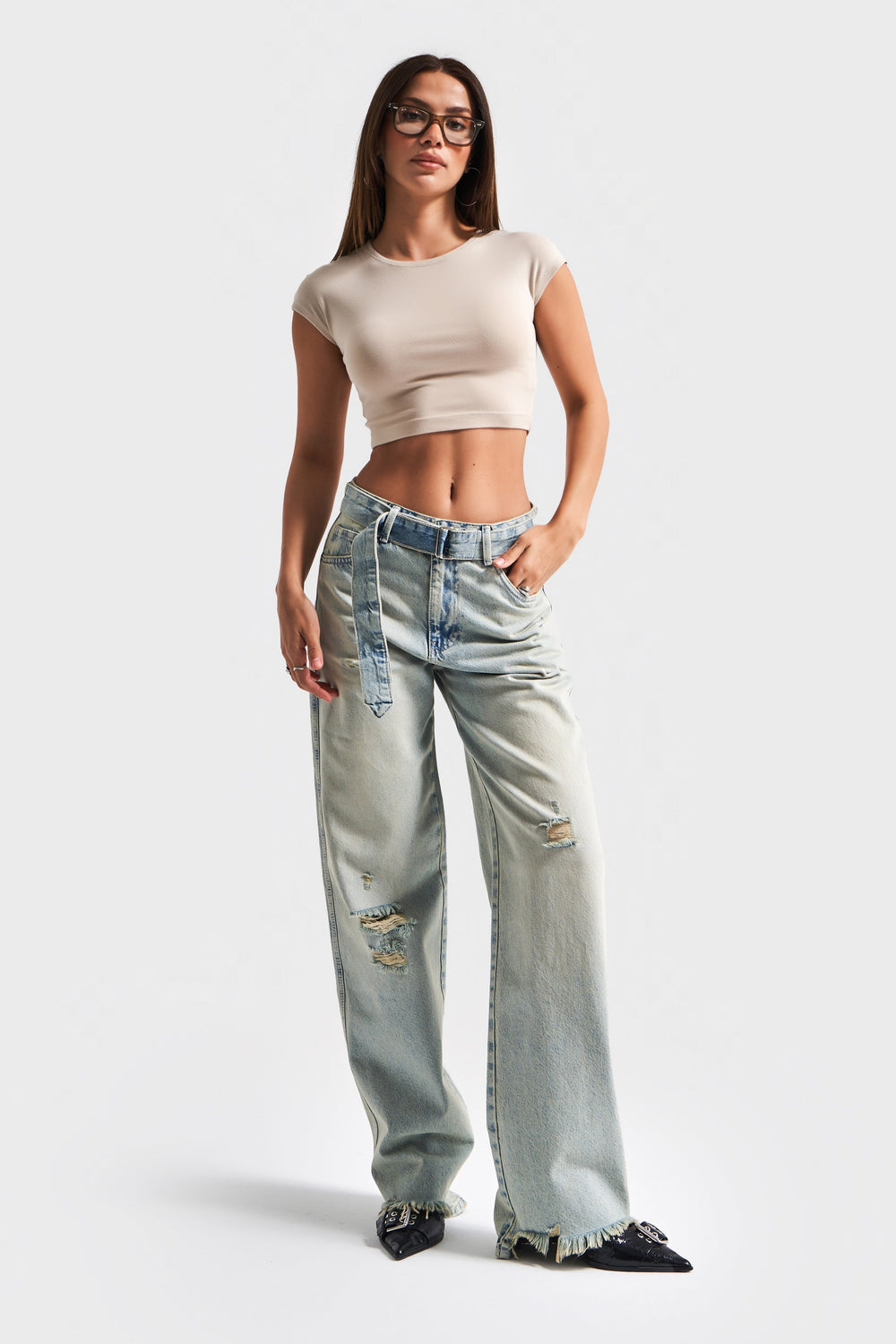 Routines Vintage Belted Straight Jeans 3670 Jeans Routines Fashion