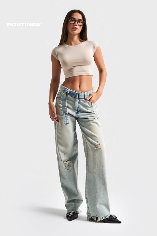 Routines Vintage Belted Straight Jeans 3670 Jeans Routines Fashion
