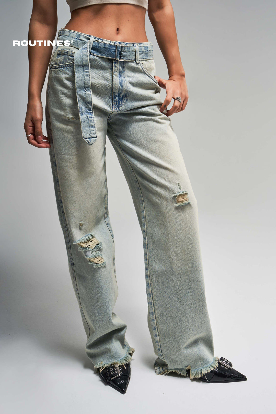 Routines Vintage Belted Straight Jeans 3670 Jeans Routines Fashion