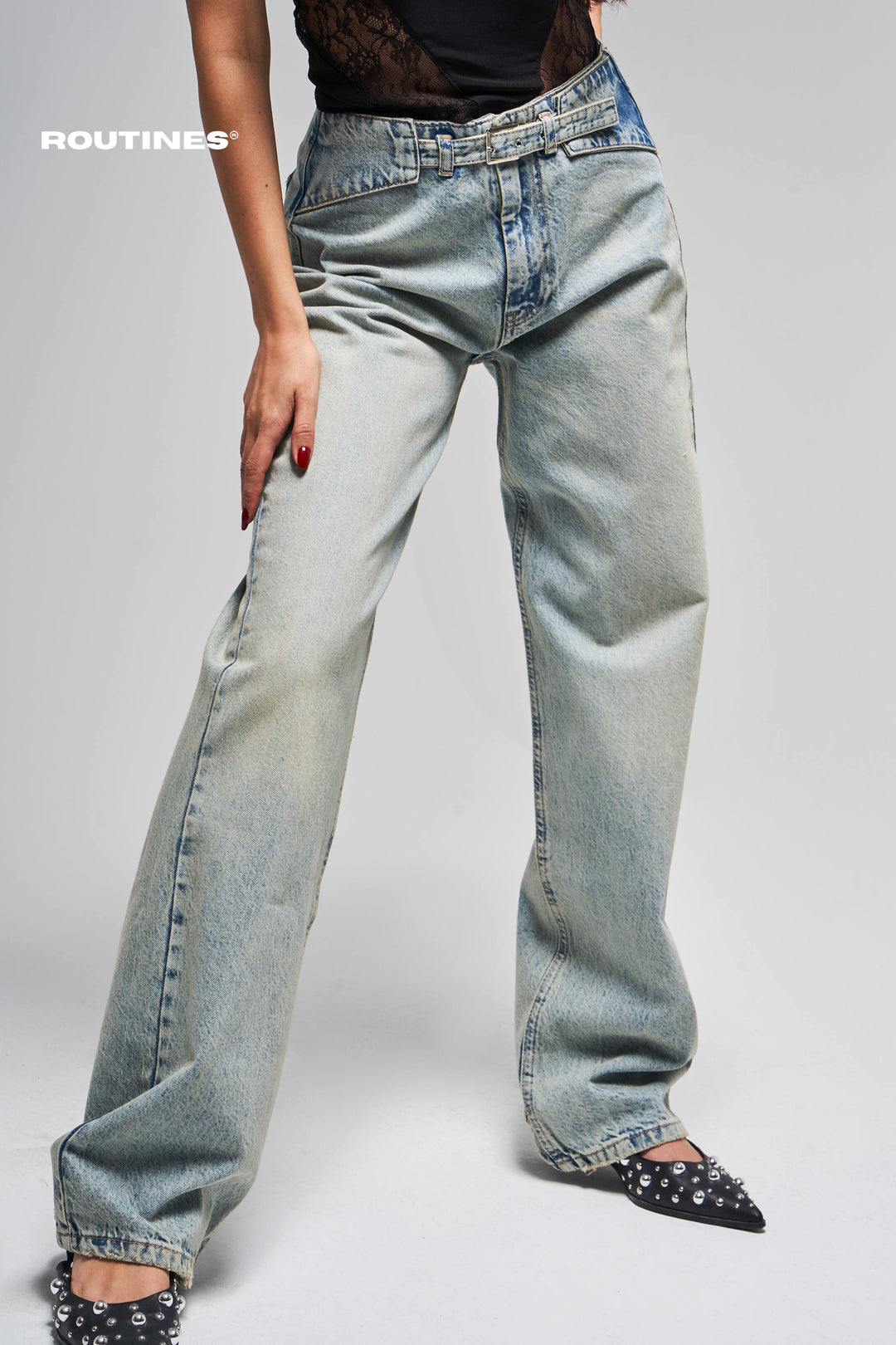 Routines Vintage Belted Straight Jeans 3866 Jeans Routines Fashion