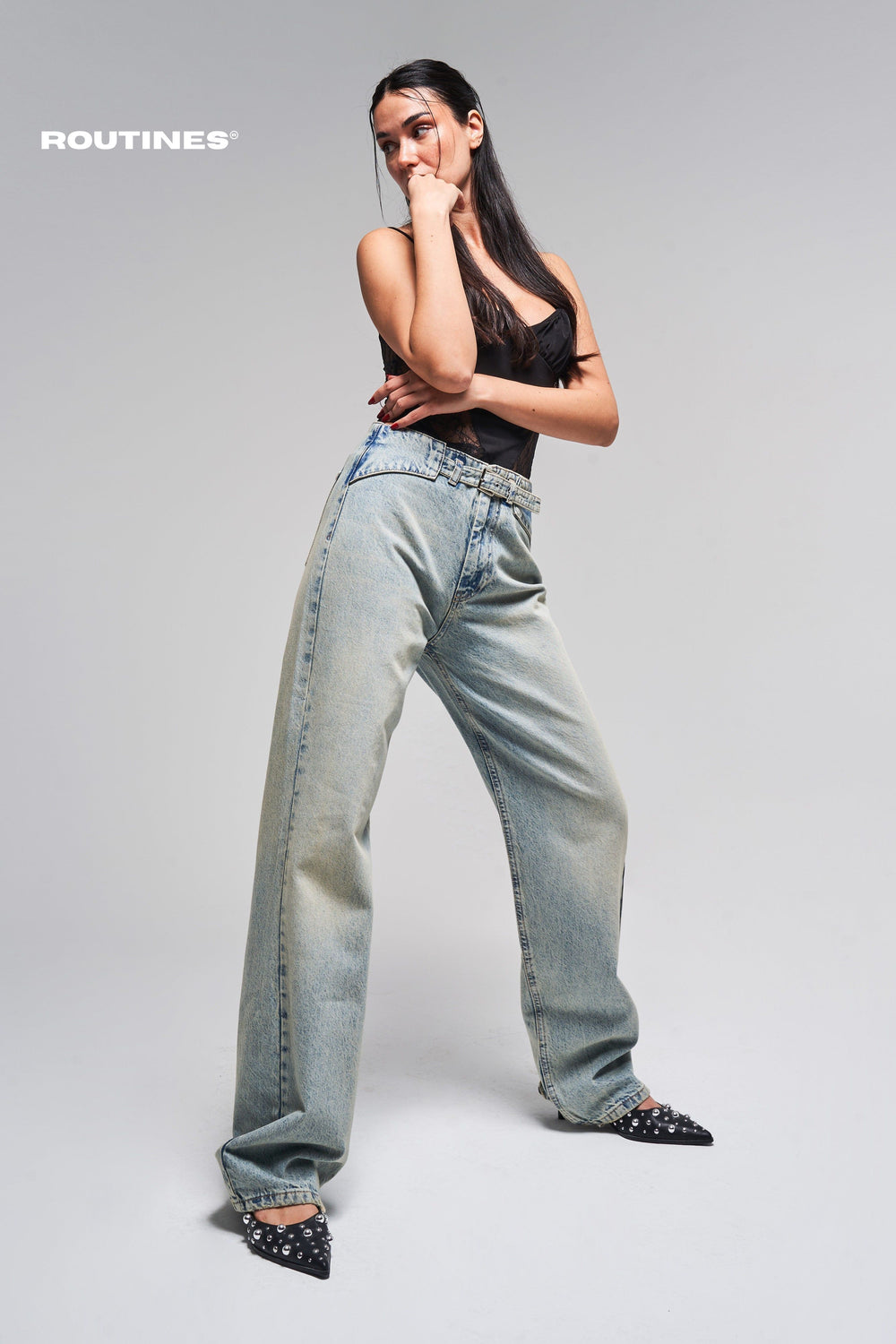 Routines Vintage Belted Straight Jeans 3866 Jeans Routines Fashion
