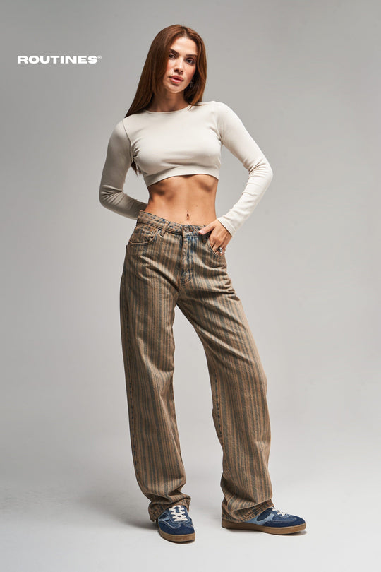 Routines Vintage Striped Straight Jeans 3503 Jeans Routines Fashion