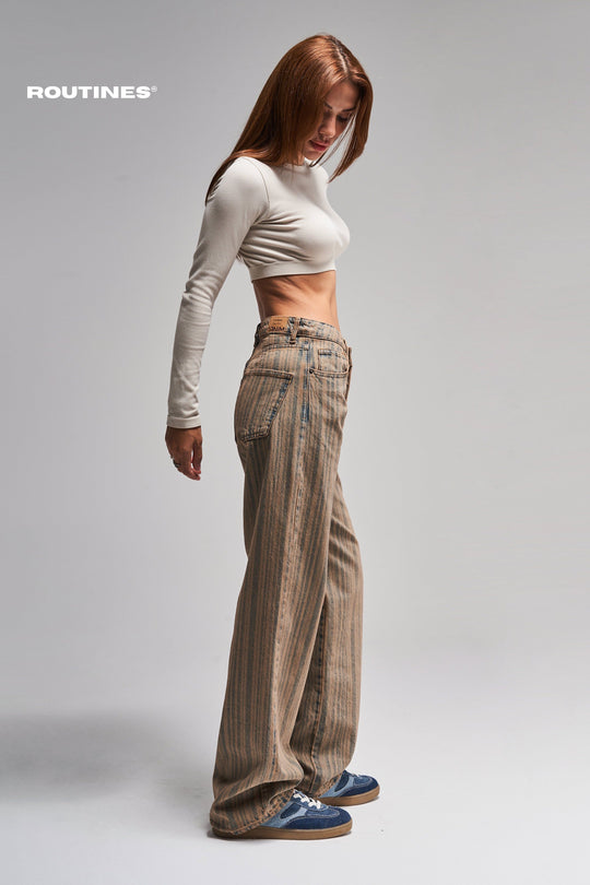 Routines Vintage Striped Straight Jeans 3503 Jeans Routines Fashion