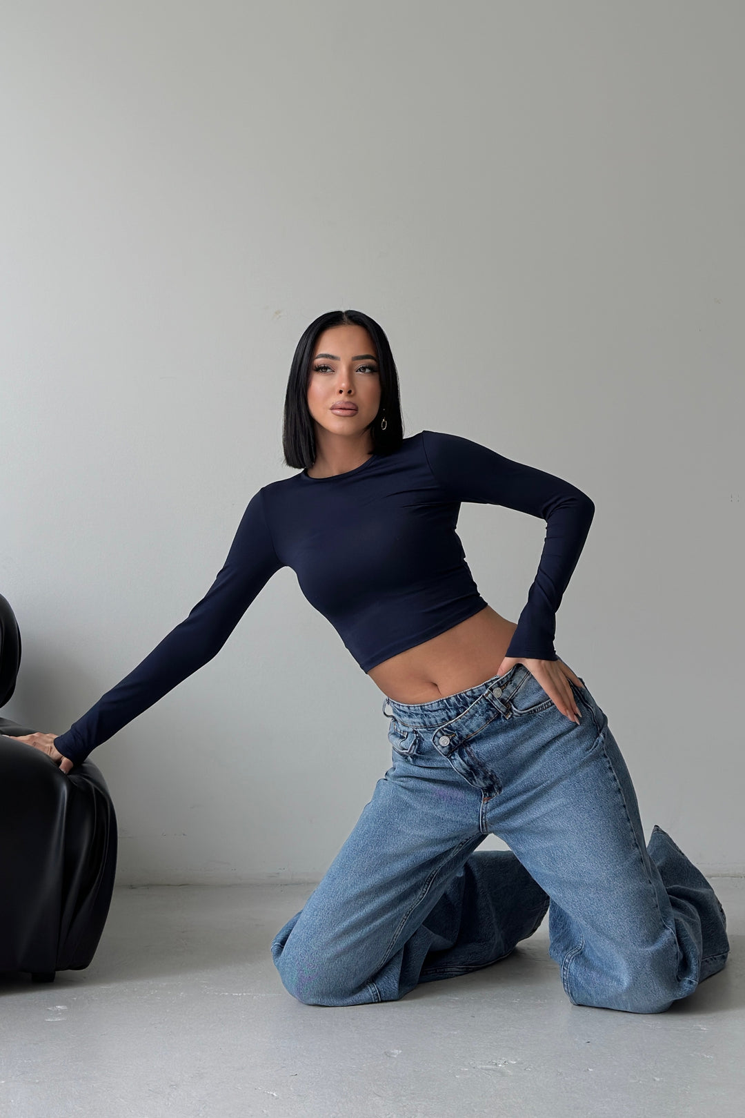 Routines Washed Cross Button Jeans - Dark Blue 1395-23 Jeans Routines Fashion