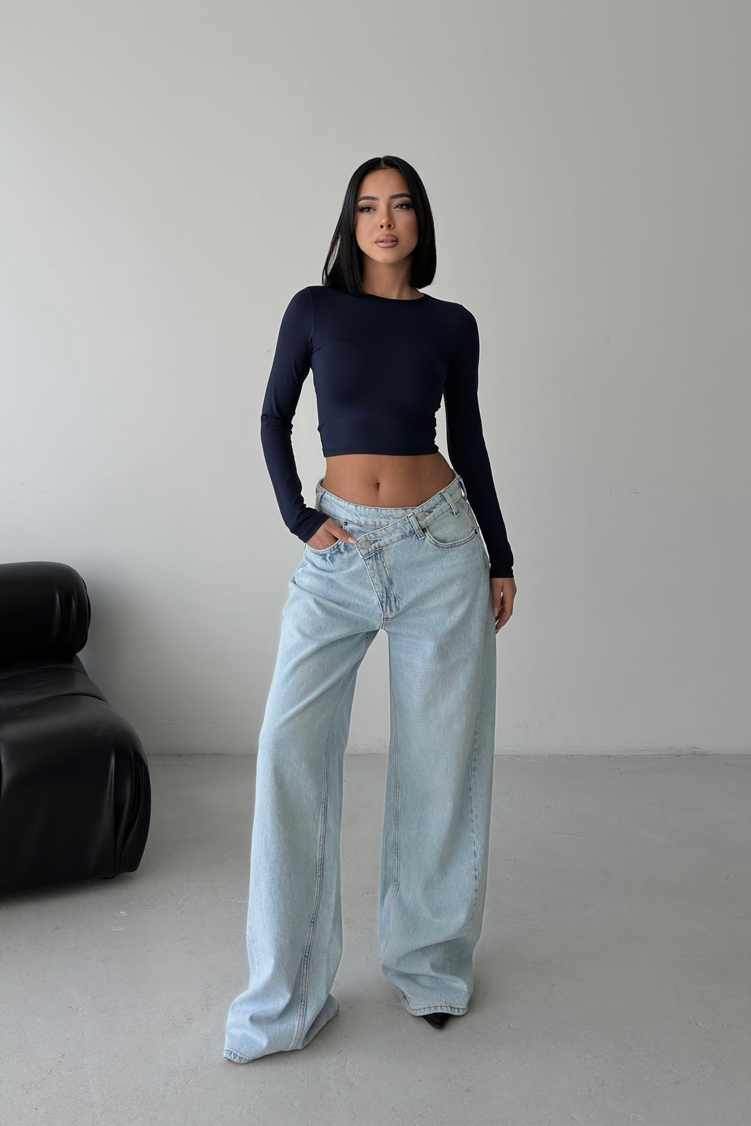 Routines Washed Cross Button Jeans - Light Blue 1395-26 Jeans Routines Fashion