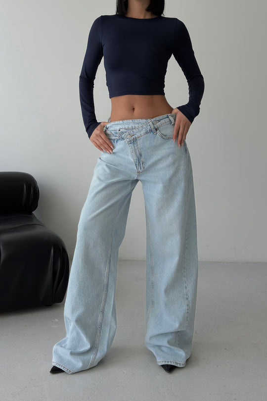 Routines Washed Cross Button Jeans - Light Blue 1395-26 Jeans Routines Fashion