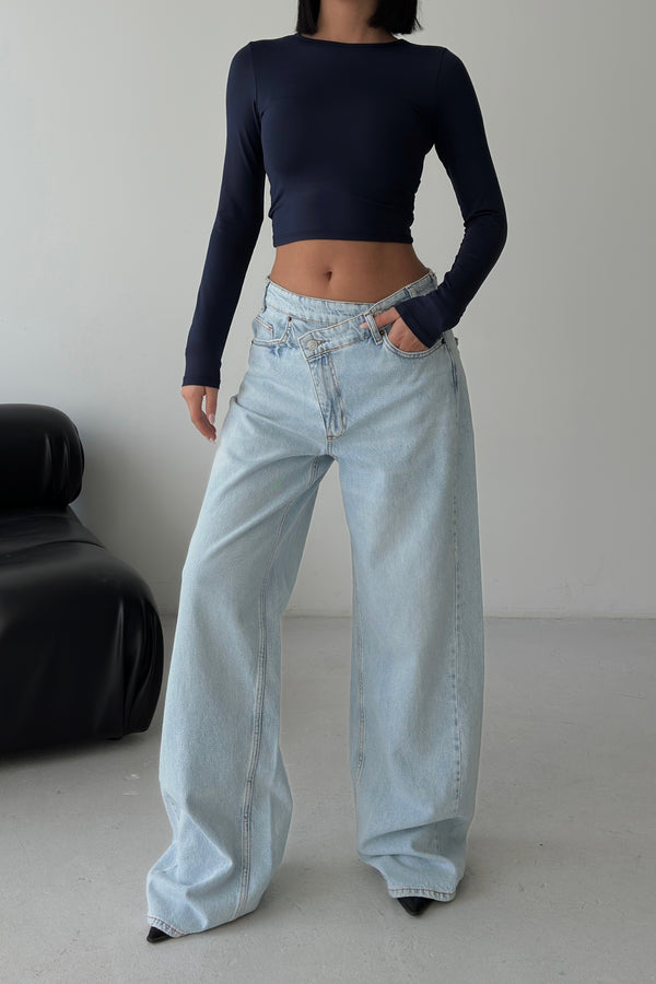 Routines Washed Cross Button Jeans - Light Blue 1395-26 Jeans Routines Fashion