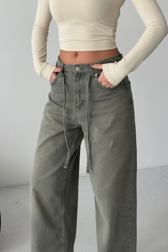 Routines Washed Drawstring Jeans - Army Green 3699 Jeans Routines Fashion