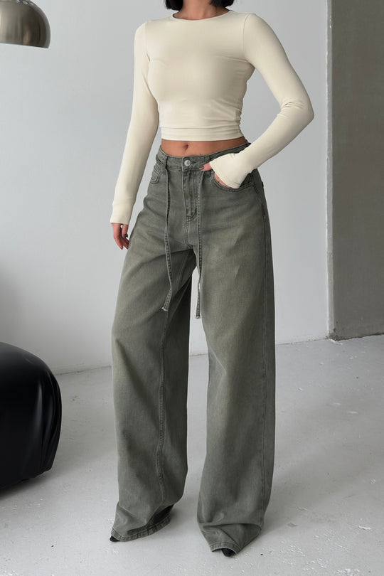 Routines Washed Drawstring Jeans - Army Green 3699 Jeans Routines Fashion