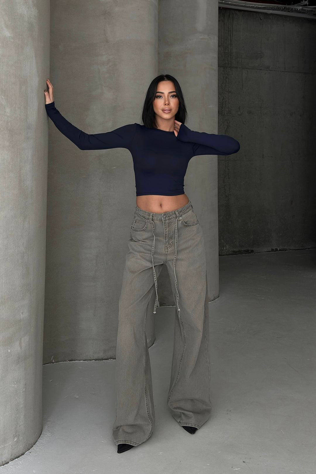 Routines Washed Drawstring Jeans - Ash Grey 3595 Jeans Routines Fashion