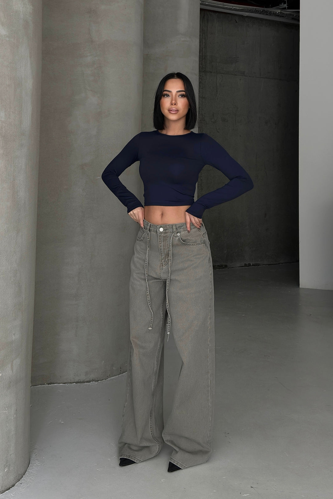 Routines Washed Drawstring Jeans - Ash Grey 3595 Jeans Routines Fashion