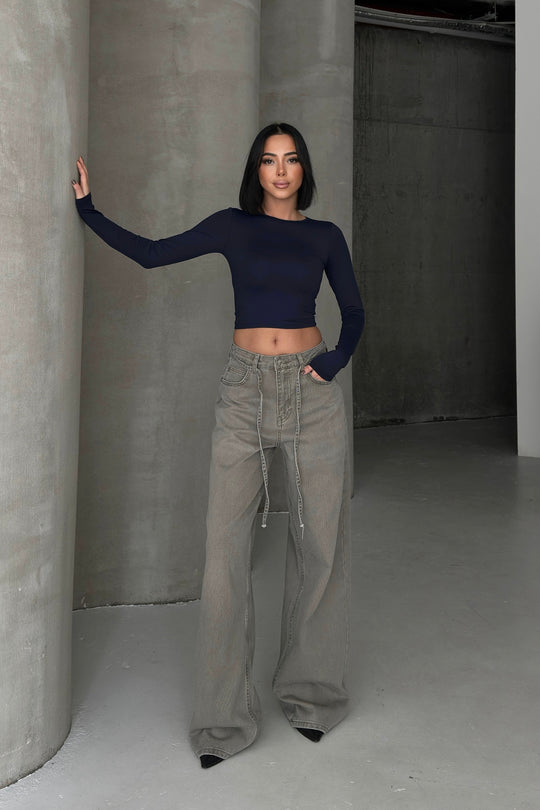 Routines Washed Drawstring Jeans - Ash Grey 3595 Jeans Routines Fashion