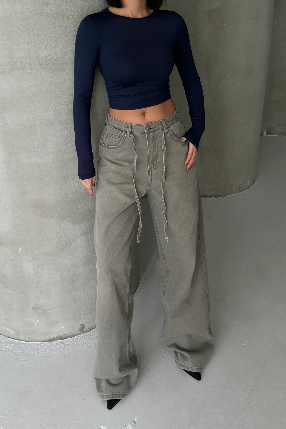 Routines Washed Drawstring Jeans - Ash Grey 3595 Jeans Routines Fashion