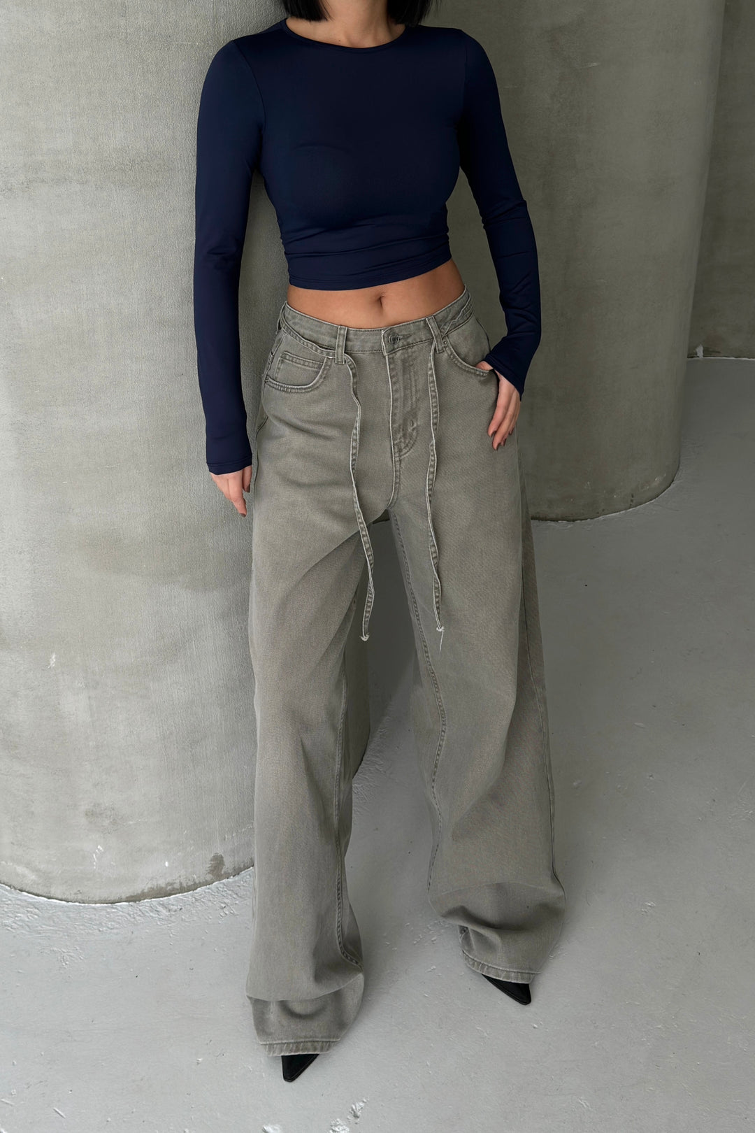 Routines Washed Drawstring Jeans - Ash Grey 3595 Jeans Routines Fashion