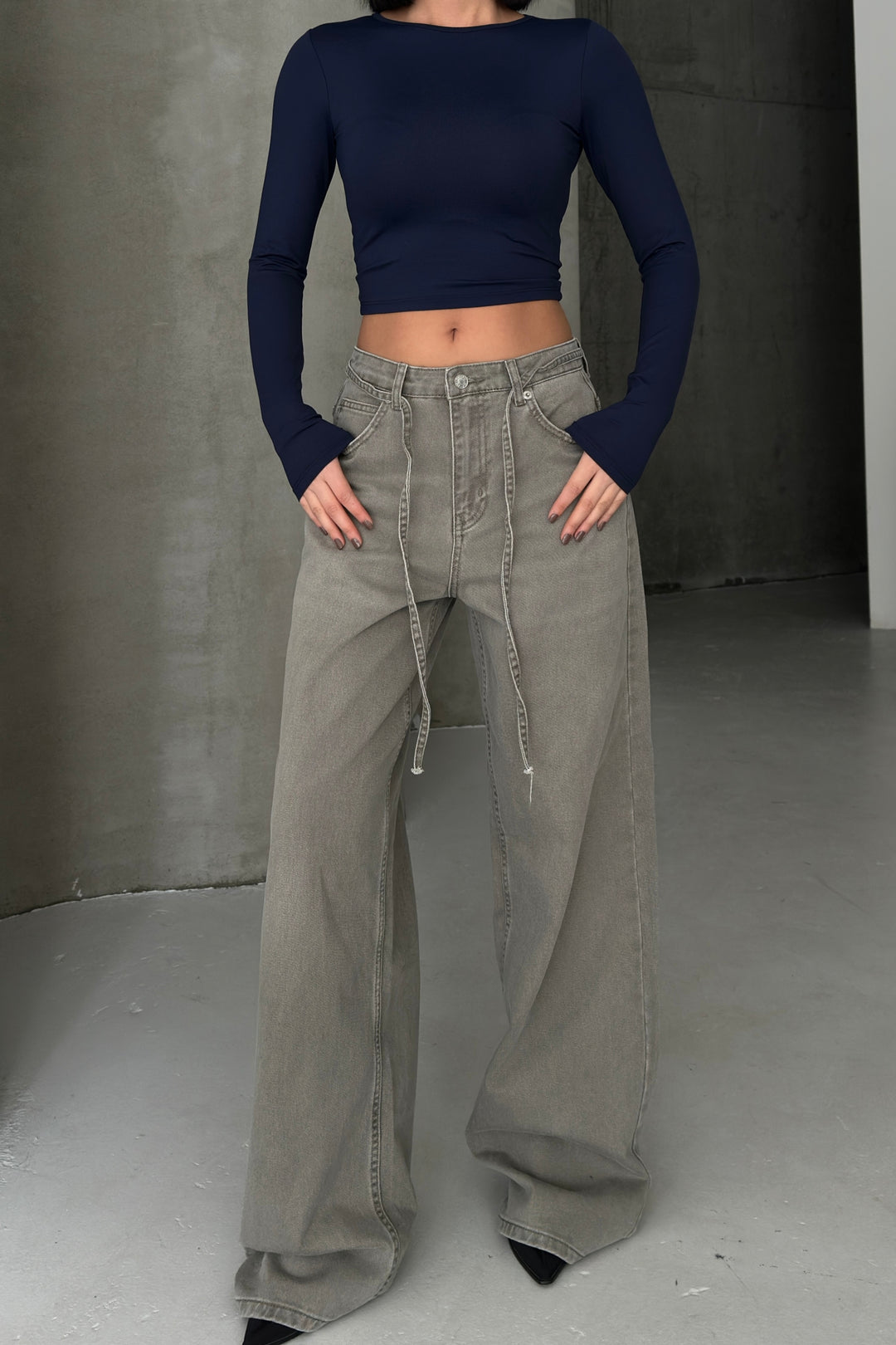 Routines Washed Drawstring Jeans - Ash Grey 3595 Jeans Routines Fashion