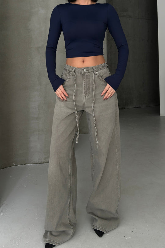 Routines Washed Drawstring Jeans - Ash Grey 3595 Jeans Routines Fashion