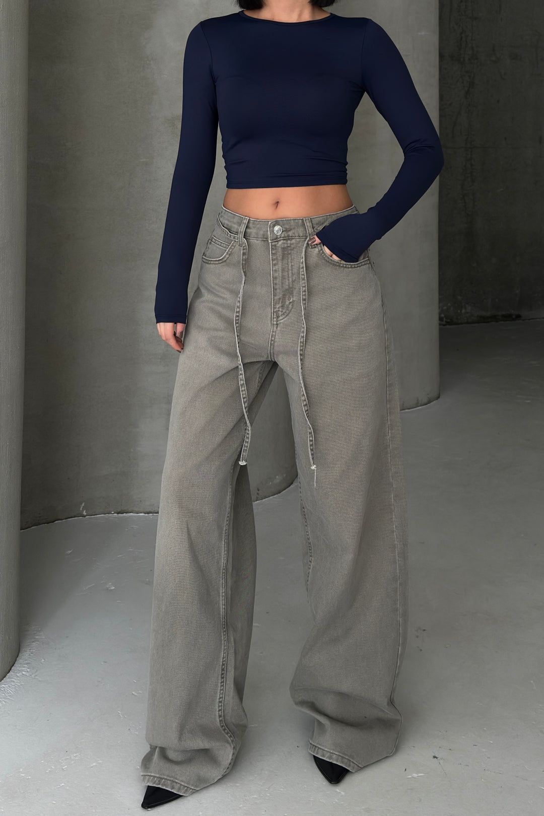 Routines Washed Drawstring Jeans - Ash Grey 3595 Jeans Routines Fashion