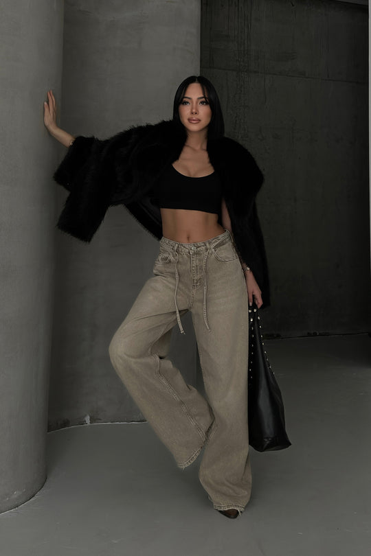 Routines Washed Drawstring Jeans - Beige 3678 Jeans Routines Fashion