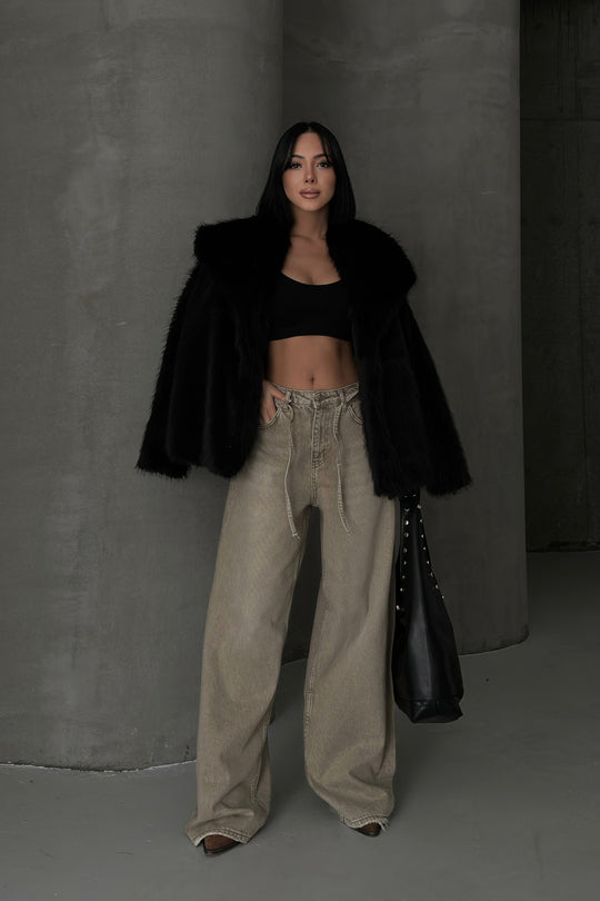 Routines Washed Drawstring Jeans - Beige 3678 Jeans Routines Fashion