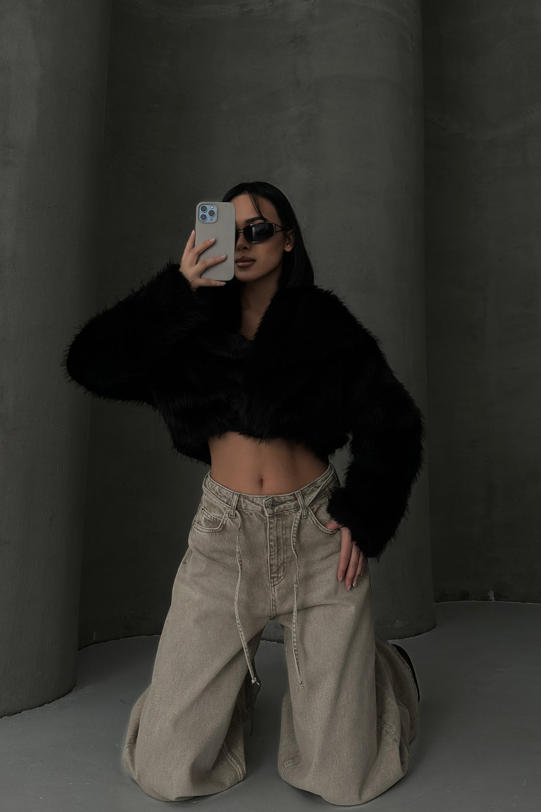 Routines Washed Drawstring Jeans - Beige 3678 Jeans Routines Fashion