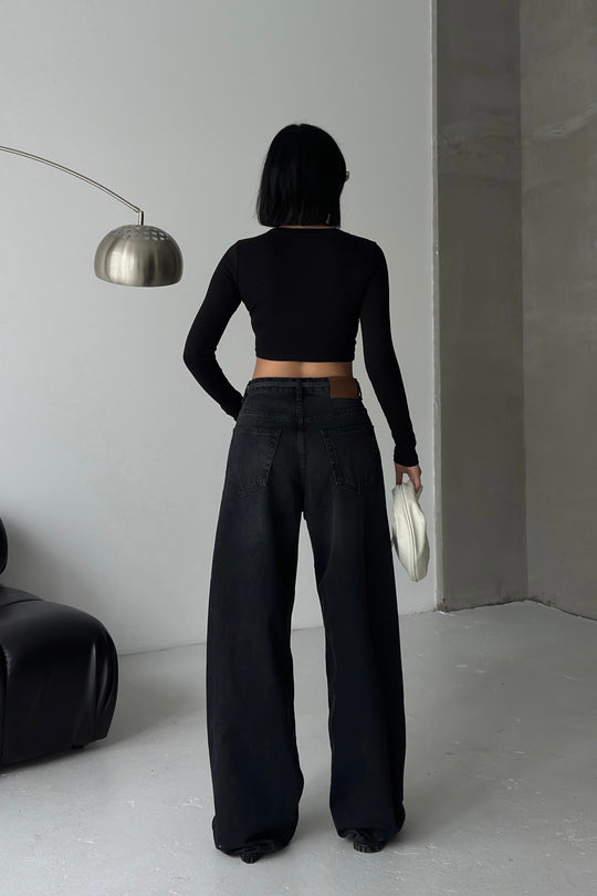 Routines Washed Drawstring Jeans - Black 3653