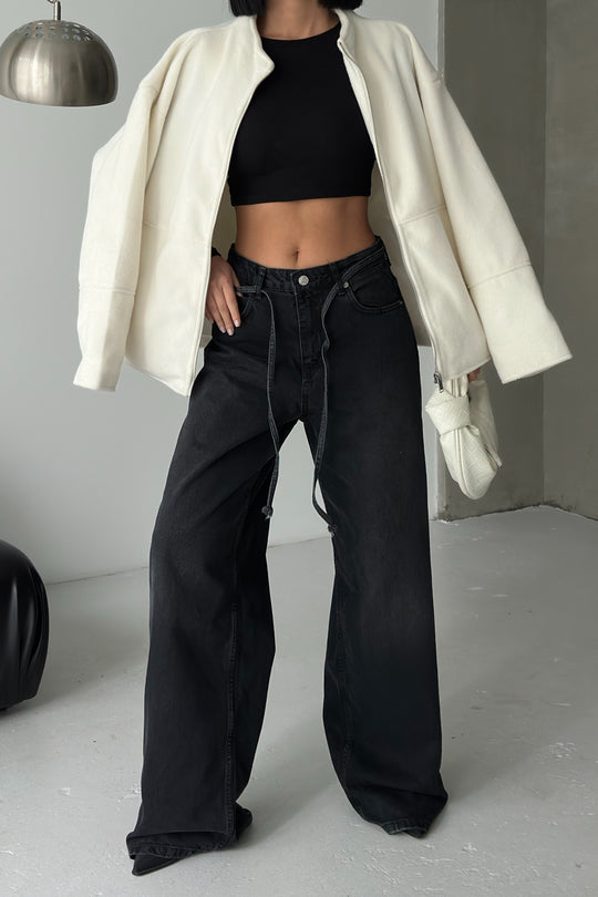 Routines Washed Drawstring Jeans - Black 3653