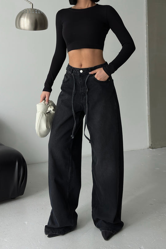 Routines Washed Drawstring Jeans - Black 3653