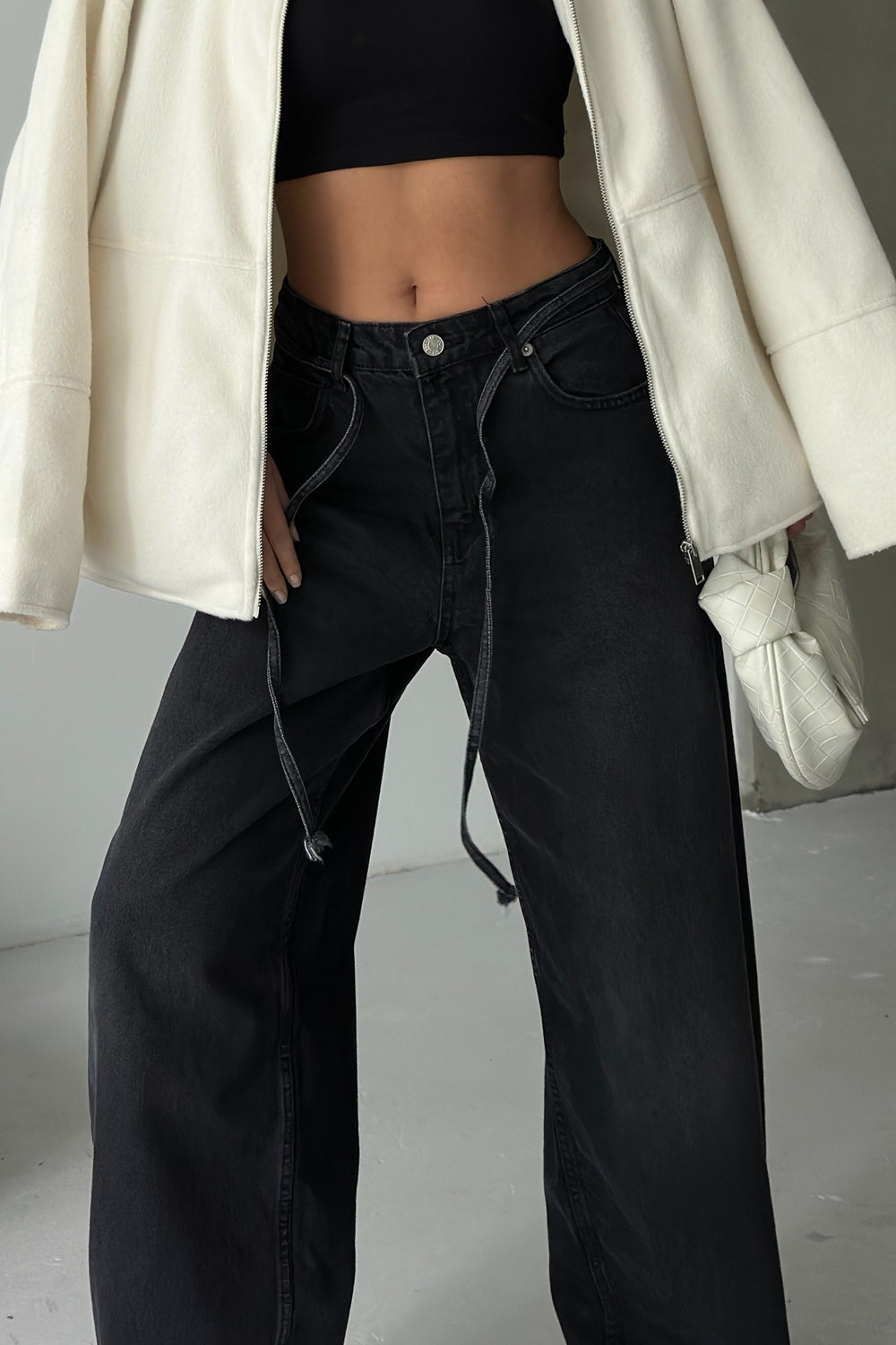 Routines Washed Drawstring Jeans - Black 3653