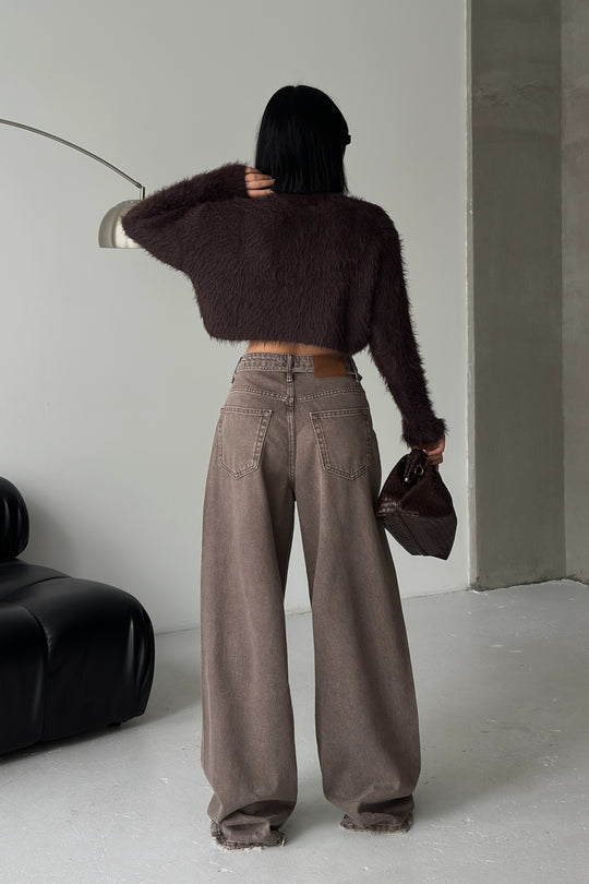 Routines Washed Drawstring Jeans - Brown 3639 Jeans Routines Fashion