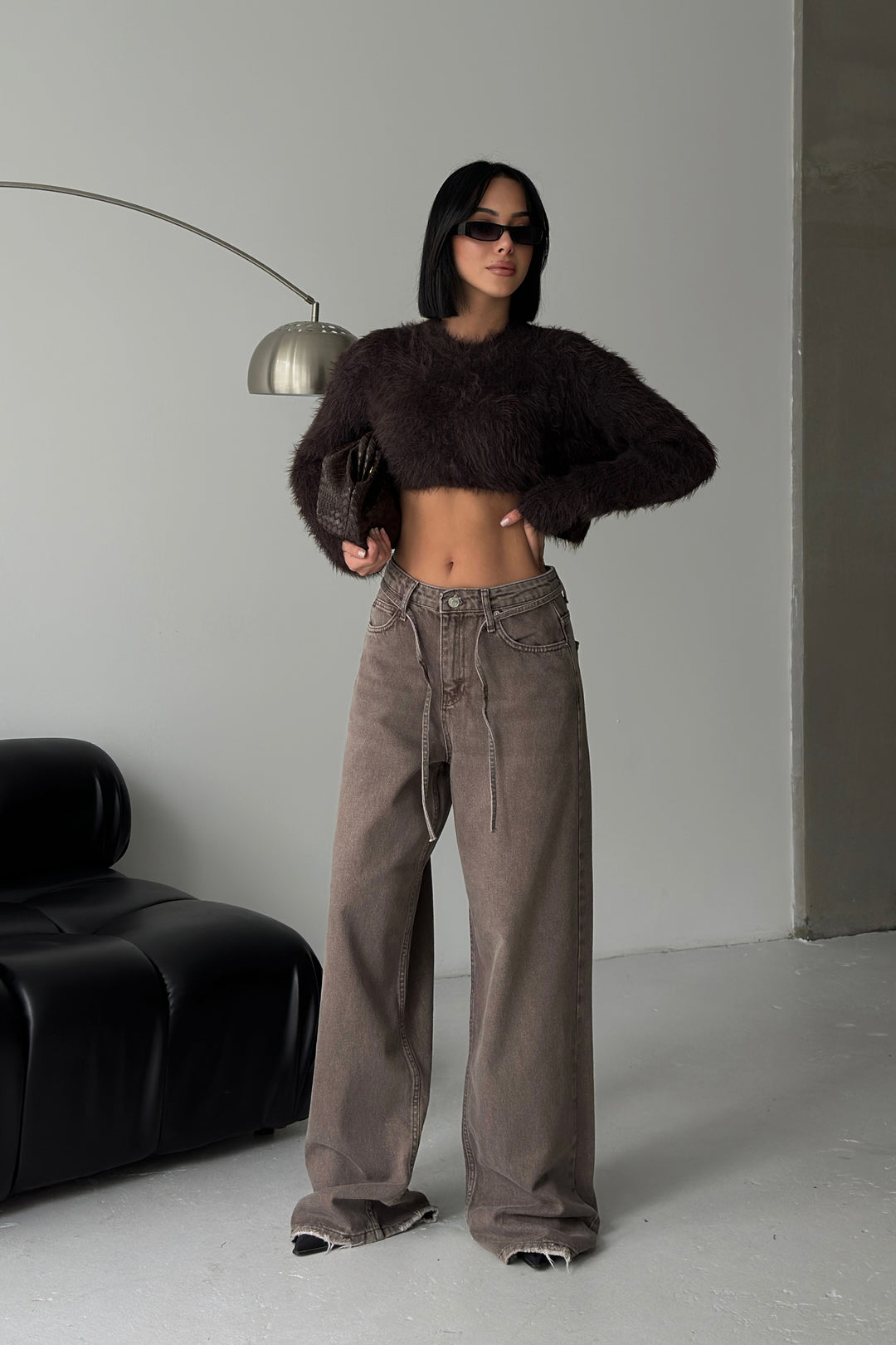 Routines Washed Drawstring Jeans - Brown 3639 Jeans Routines Fashion