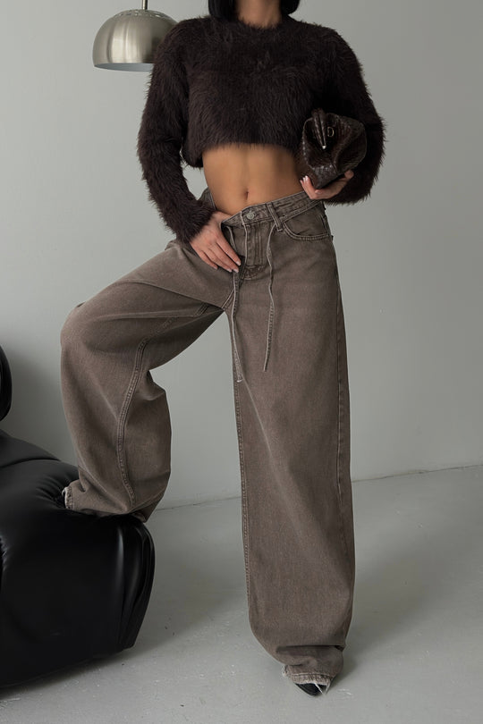 Routines Washed Drawstring Jeans - Brown 3639 Jeans Routines Fashion