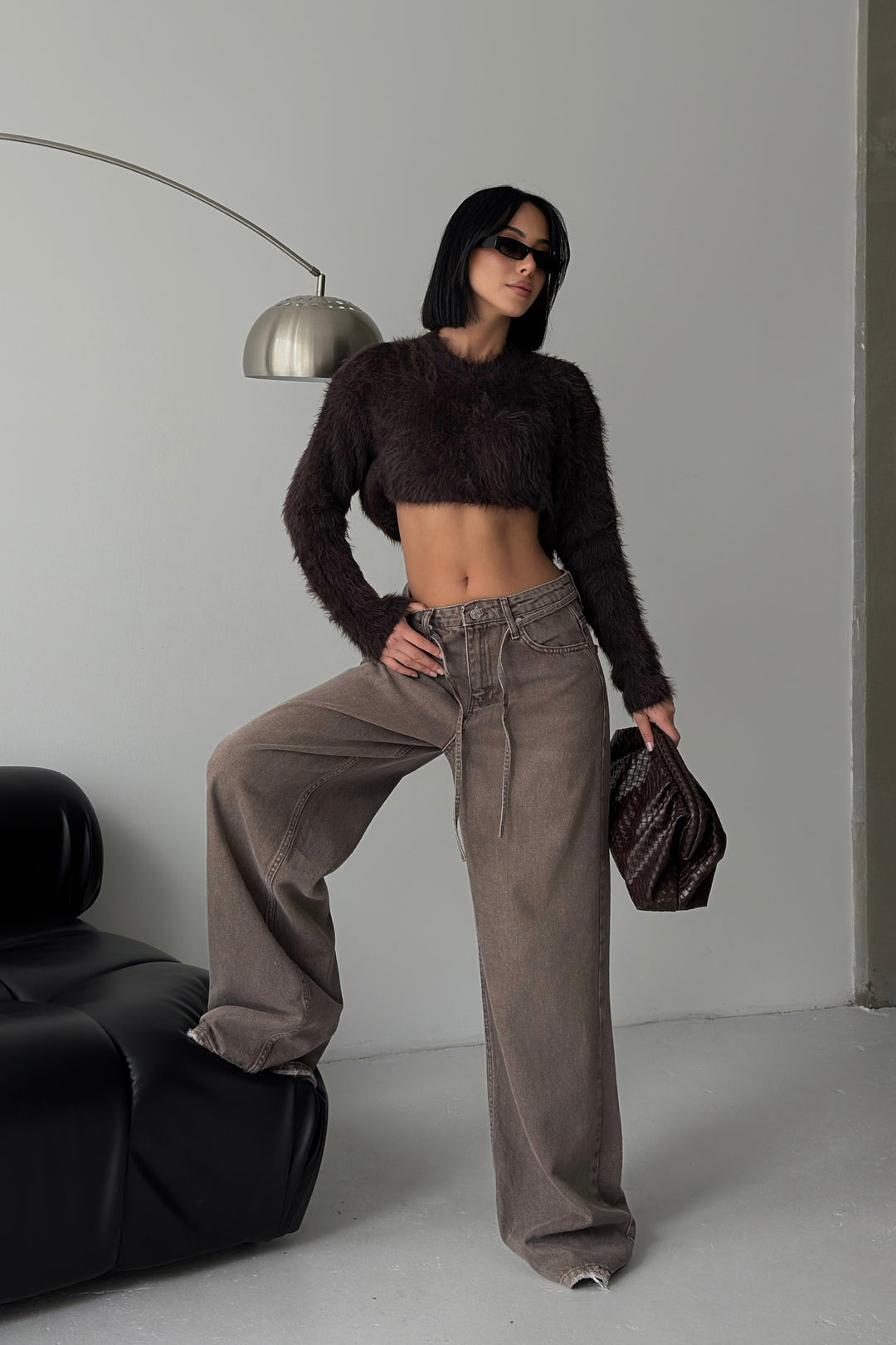 Routines Washed Drawstring Jeans - Brown 3639 Jeans Routines Fashion