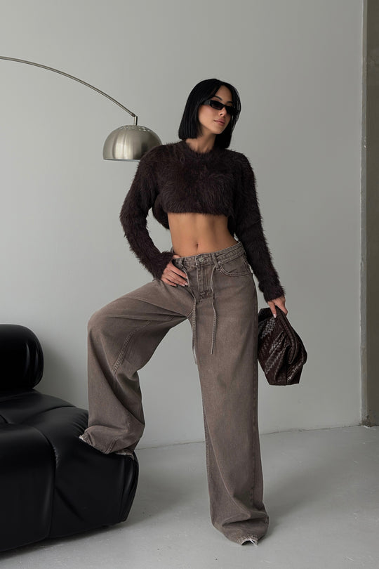 Routines Washed Drawstring Jeans - Brown 3639 Jeans Routines Fashion