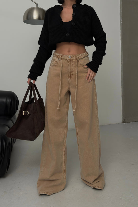 Routines Washed Drawstring Jeans - Camel 3702