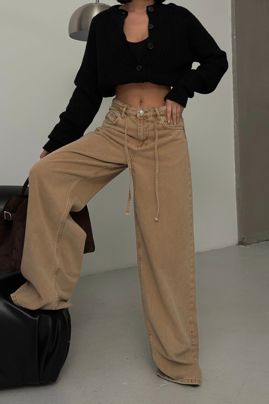 Routines Washed Drawstring Jeans - Camel 3702