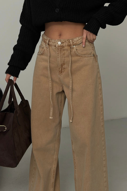 Routines Washed Drawstring Jeans - Camel 3702