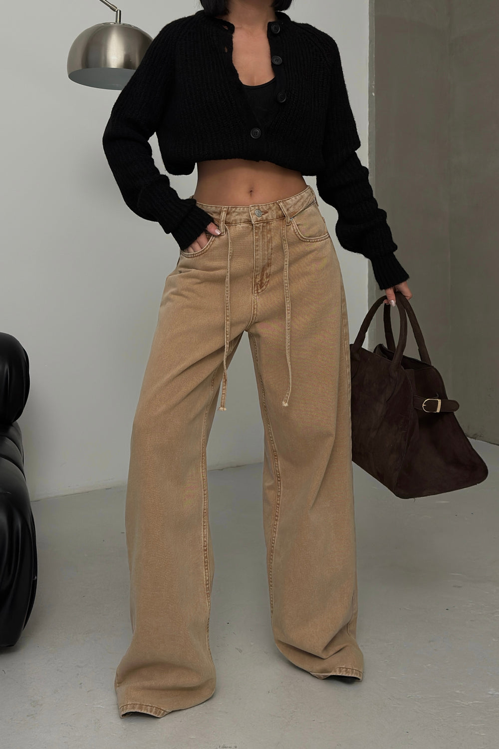 Routines Washed Drawstring Jeans - Camel 3702