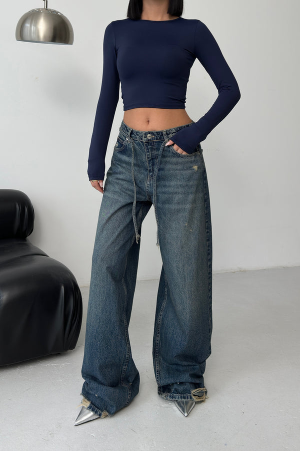 Routines Washed Drawstring Jeans - Dark Blue 3703