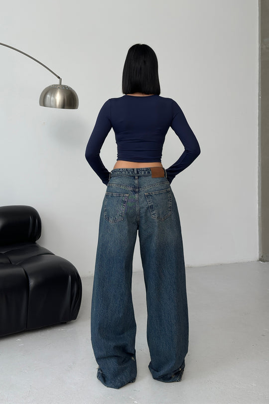 Routines Washed Drawstring Jeans - Dark Blue 3703