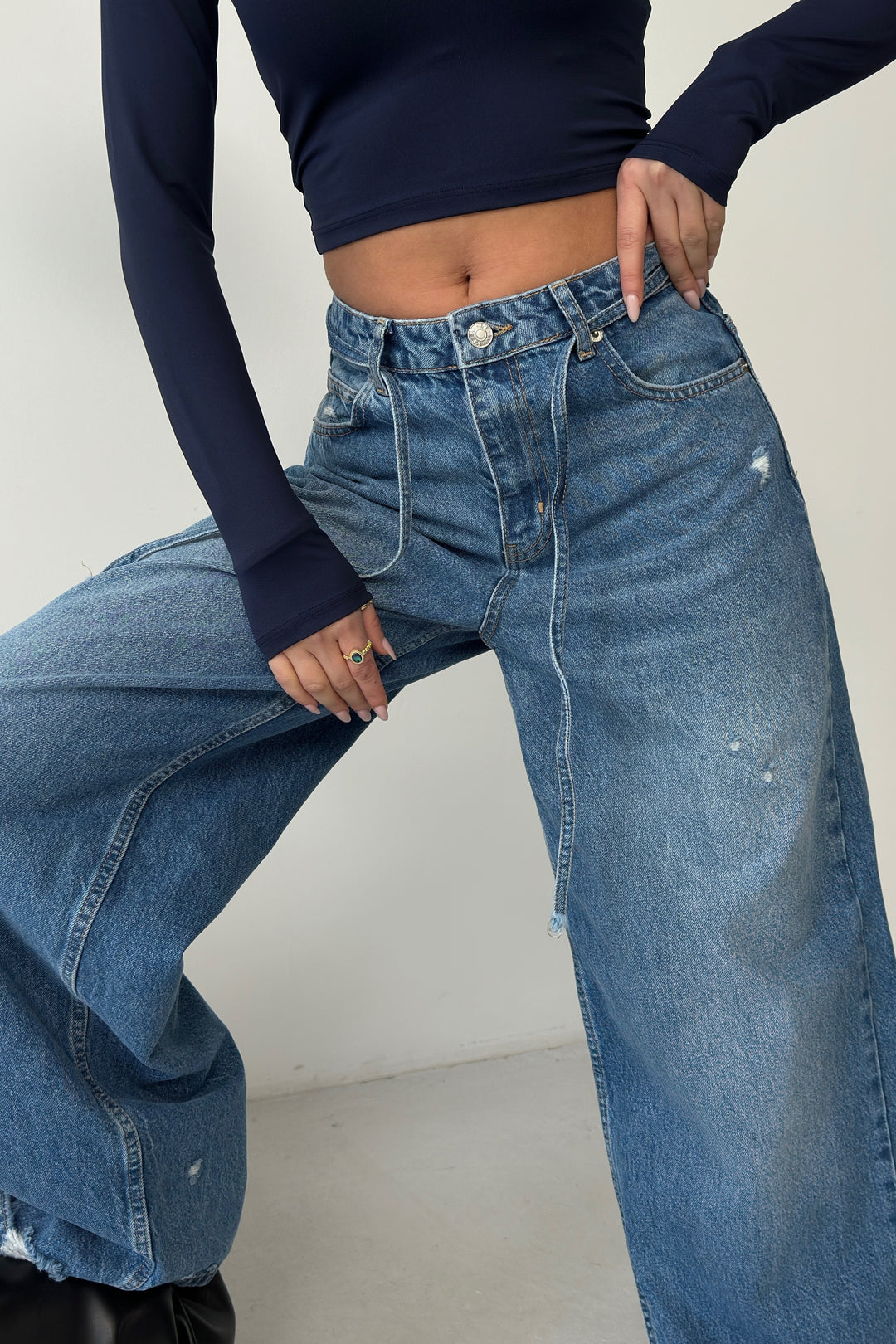 Routines Washed Drawstring Jeans - Deep Blue 3650