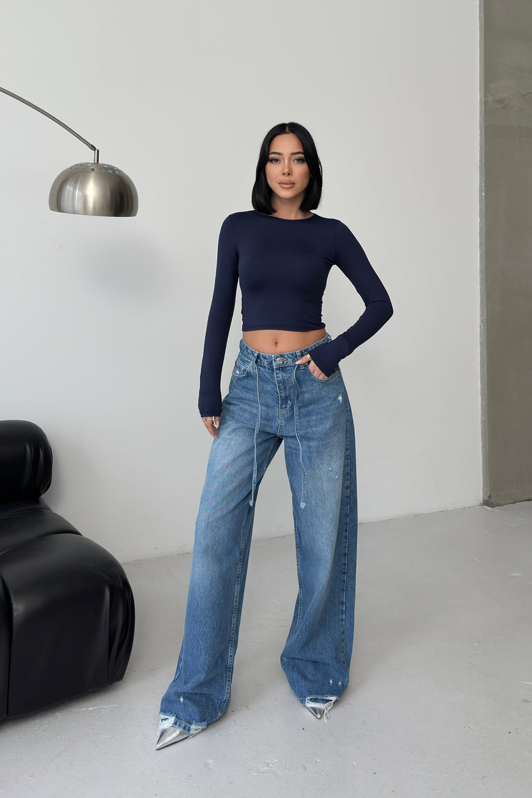 Routines Washed Drawstring Jeans - Deep Blue 3650