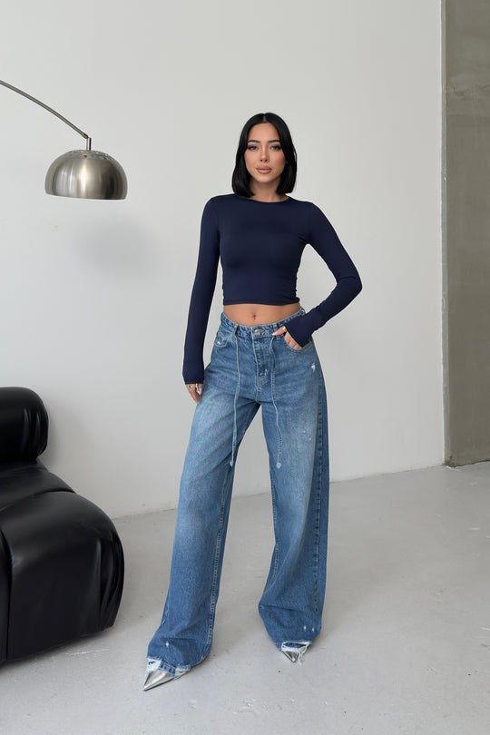 Routines Washed Drawstring Jeans - Deep Blue 3650