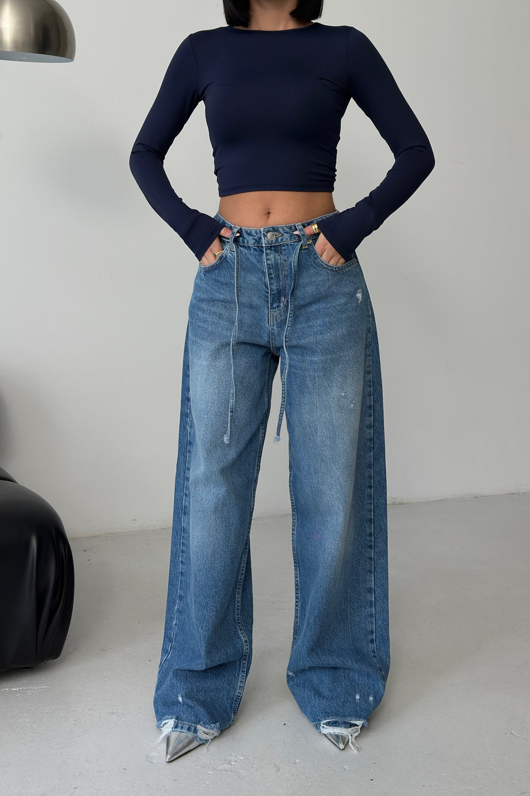 Routines Washed Drawstring Jeans - Deep Blue 3650