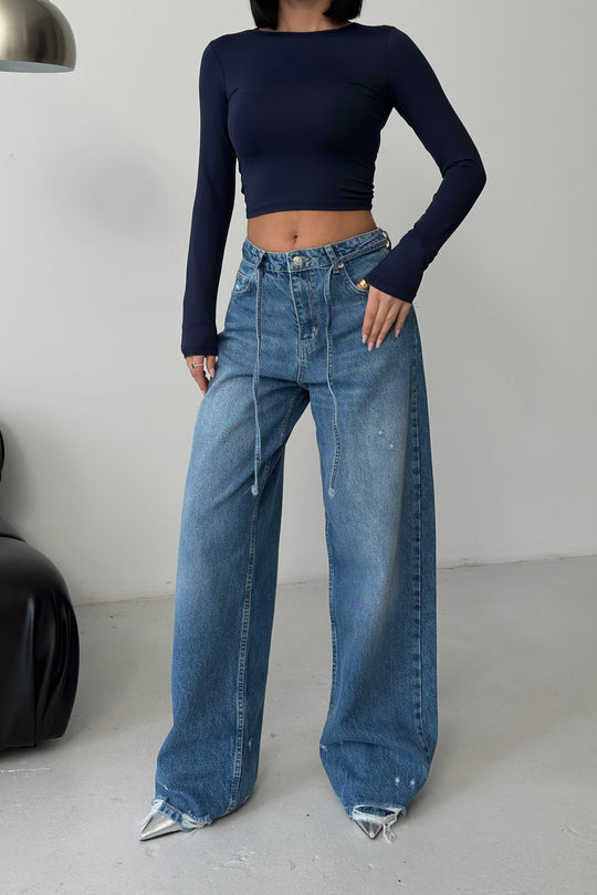 Routines Washed Drawstring Jeans - Deep Blue 3650