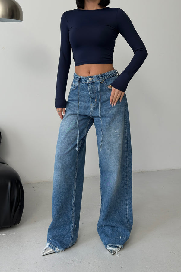 Routines Washed Drawstring Jeans - Deep Blue 3650