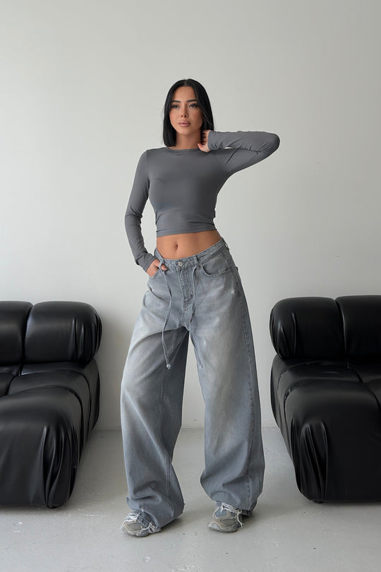 Routines Washed Drawstring Jeans - Grey 3651 Jeans Routines Fashion