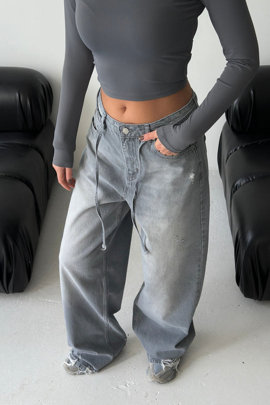 Routines Washed Drawstring Jeans - Grey 3651 Jeans Routines Fashion