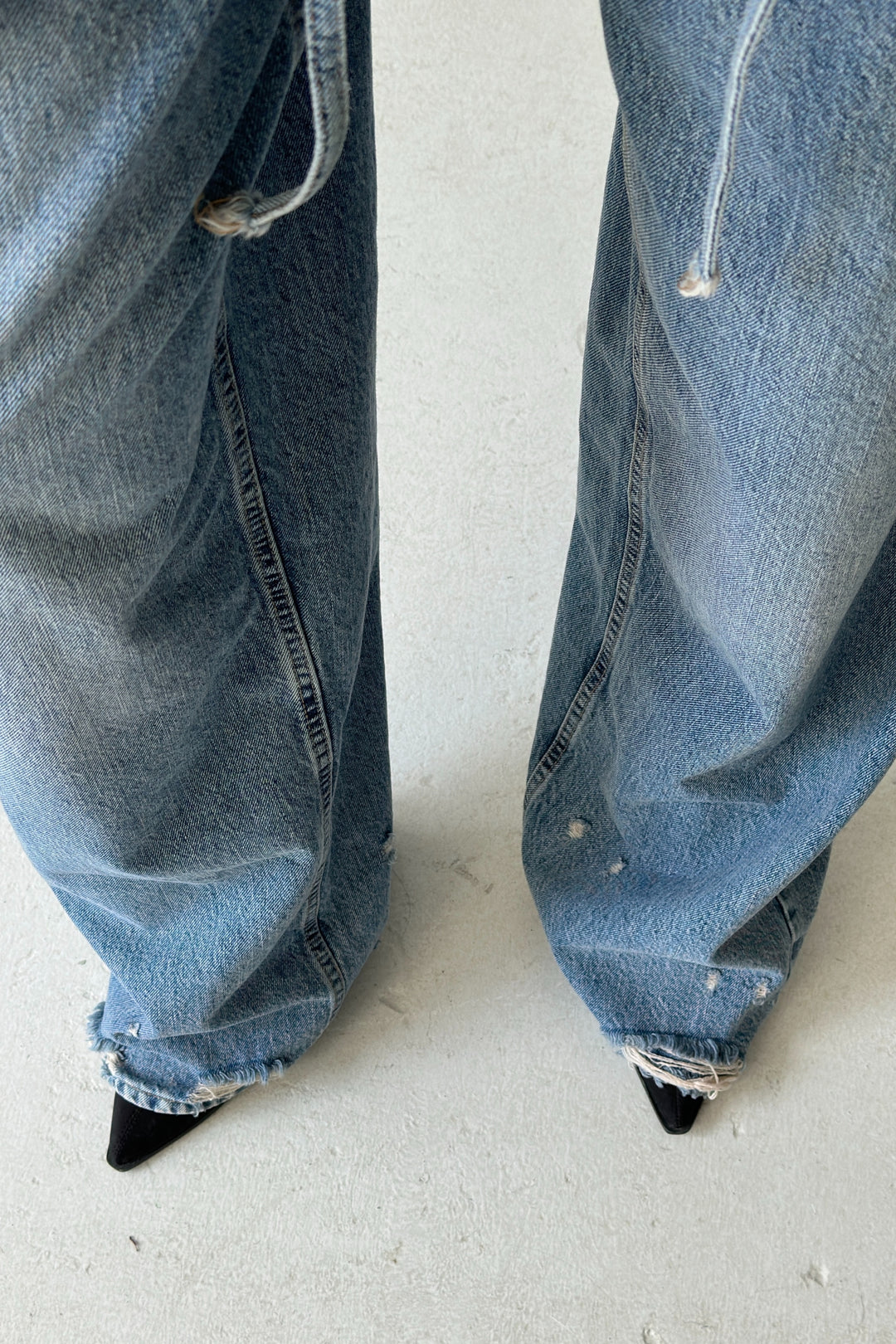 Routines Washed Drawstring Jeans - Mid Blue 3716