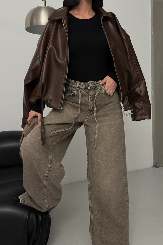 Routines Washed Drawstring Jeans - Olive 3677 Jeans Routines Fashion